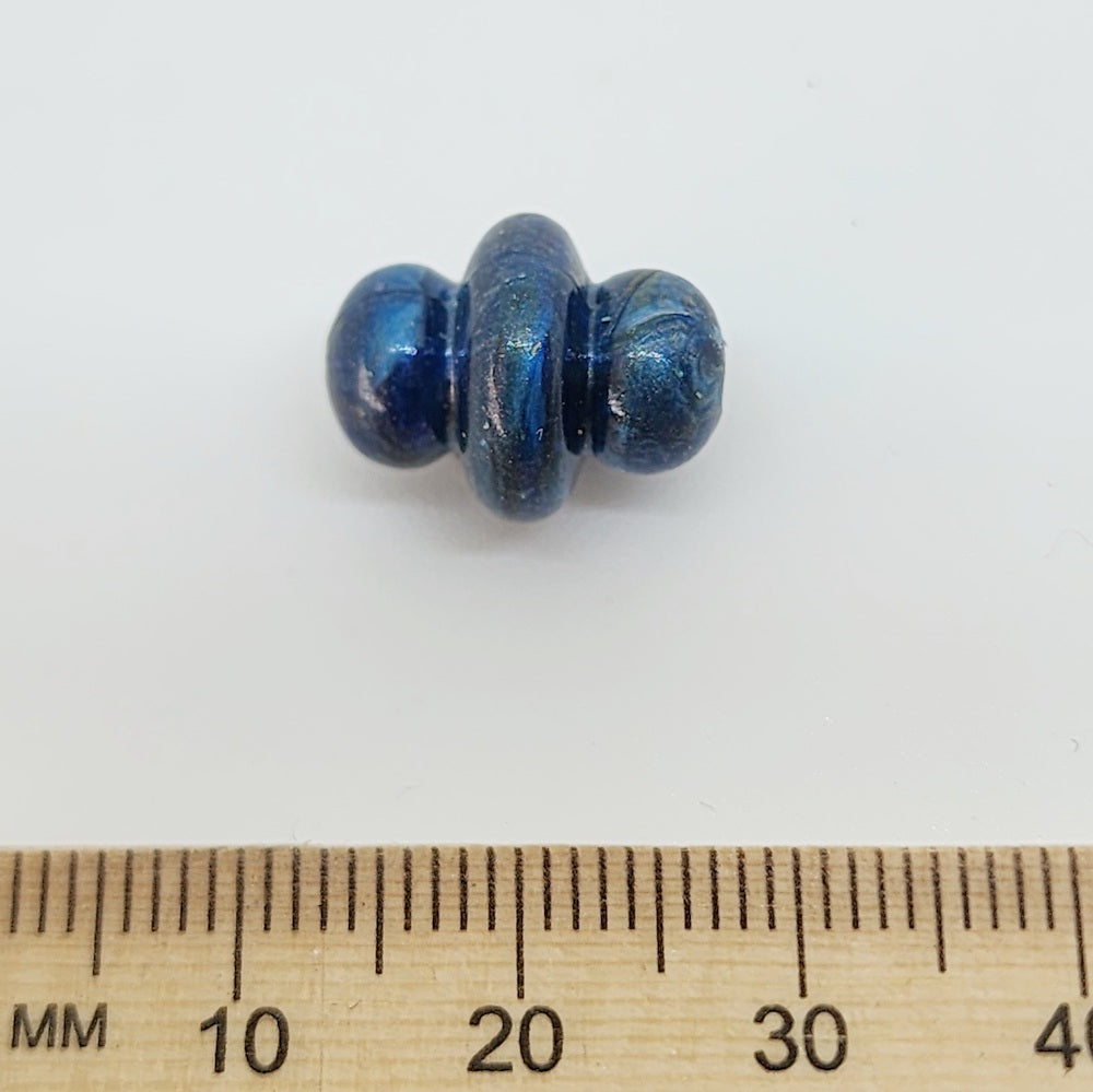 15x12mm Spindle (50) - Blue - Vintage Metallic Marbled Effect Beads