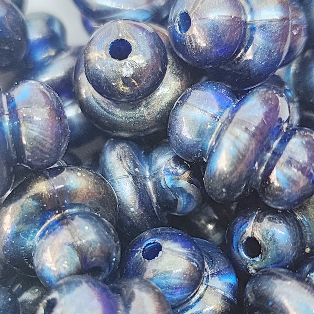 15x12mm Spindle (50) - Blue - Vintage Metallic Marbled Effect Beads