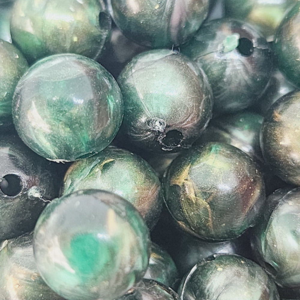 8mm Round (50) - Green - Vintage Metallic Marbled Effect Beads