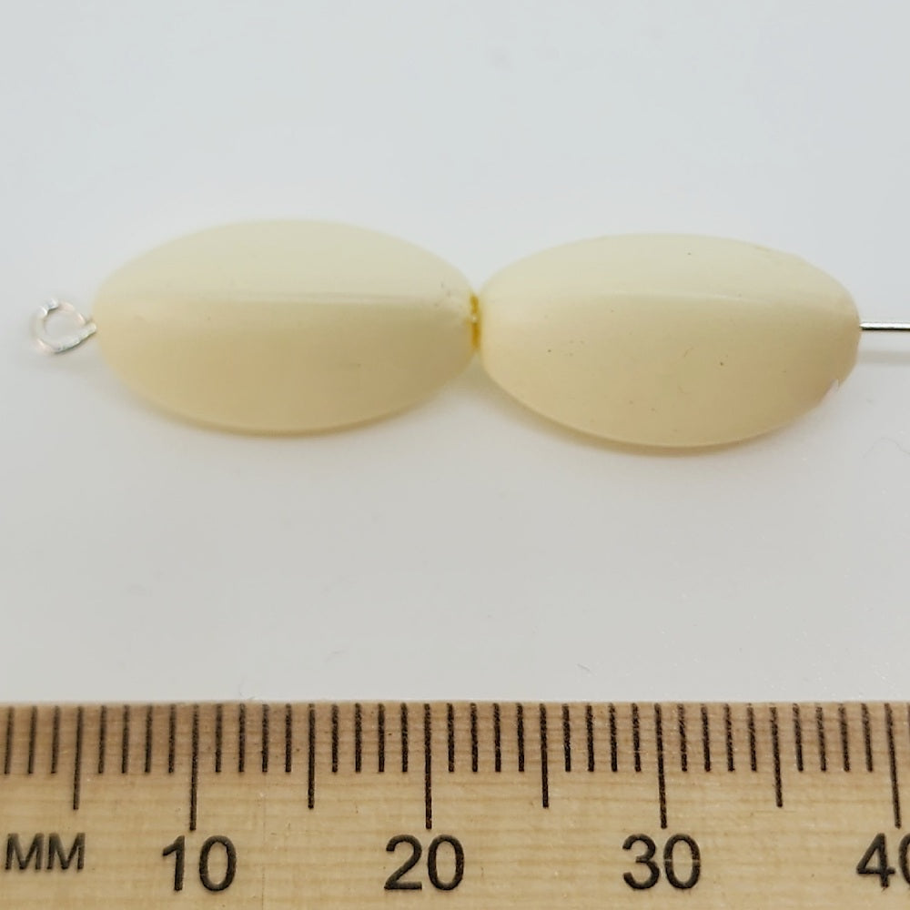 18x10mm Pinched Oval (50) - Light Cream - Pottery Look Lucite Beads - Matte