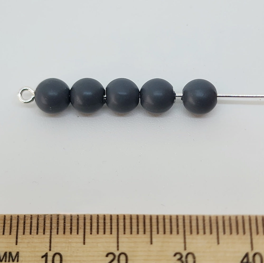 6mm Round (100) - Dark Grey - Pottery Look Lucite Beads - Matte