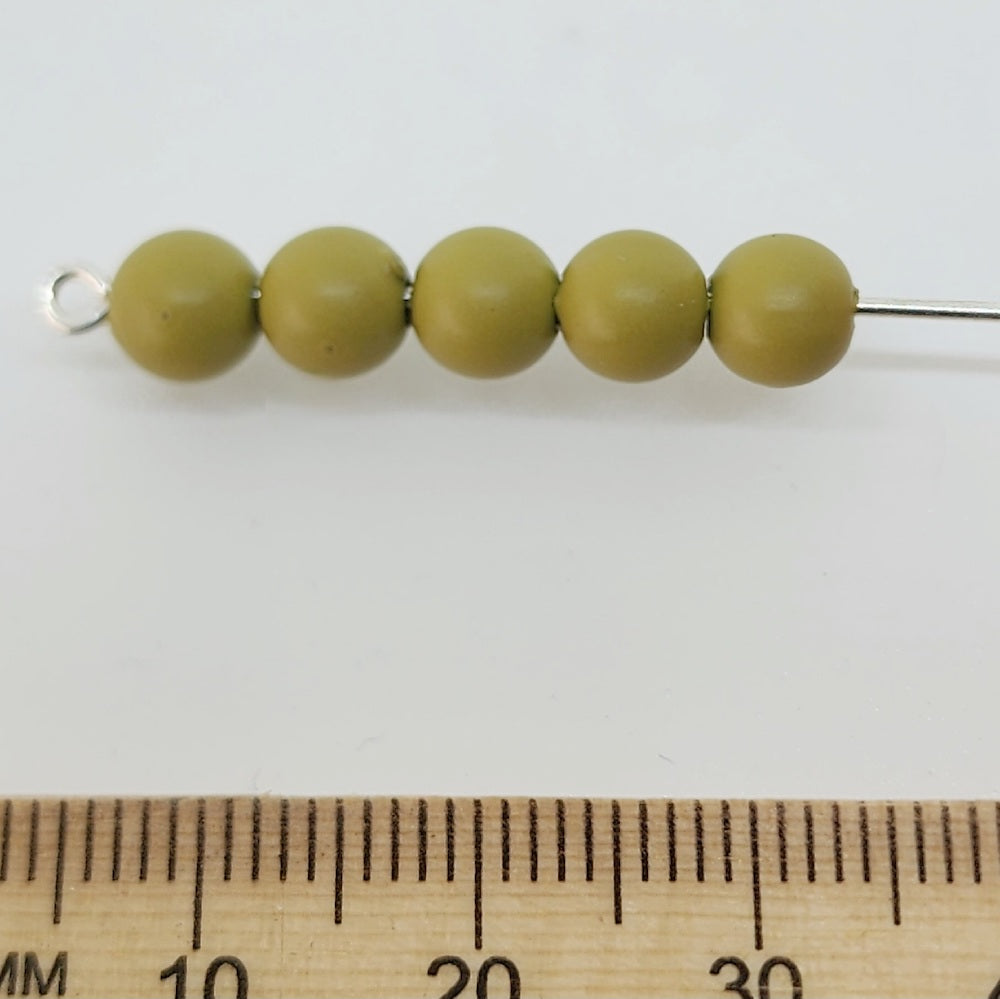 6mm Round (100) - Khaki Green - Pottery Look Lucite Beads - Matte