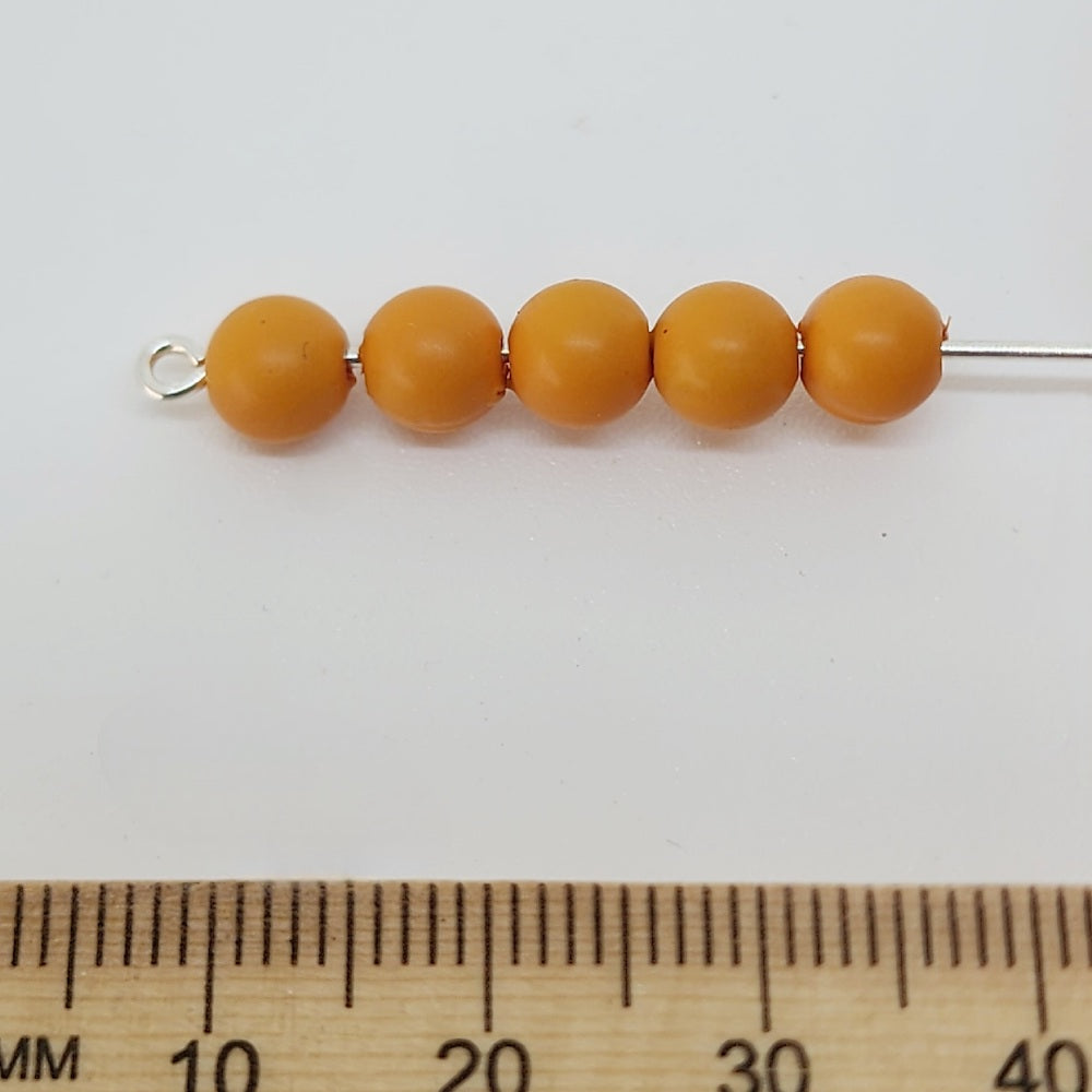 6mm Round (100) - Pumpkin - Pottery Look Lucite Beads - Matte