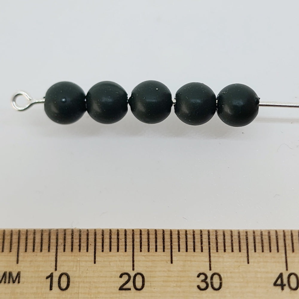 6mm Round (100) - Dark Green - Pottery Look Lucite Beads - Matte