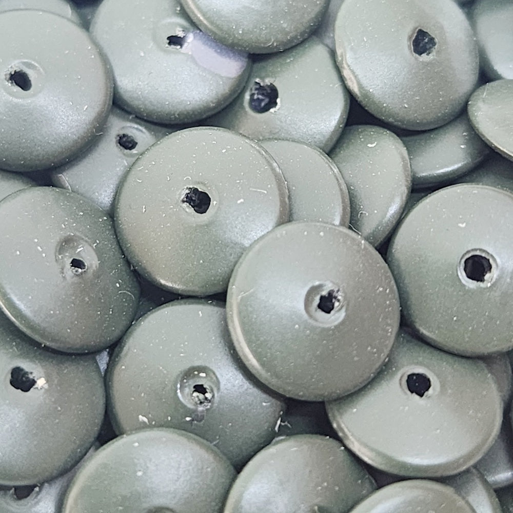 3x10mm Disc (50) - Dark Green - Pottery Look Lucite Beads - Matte