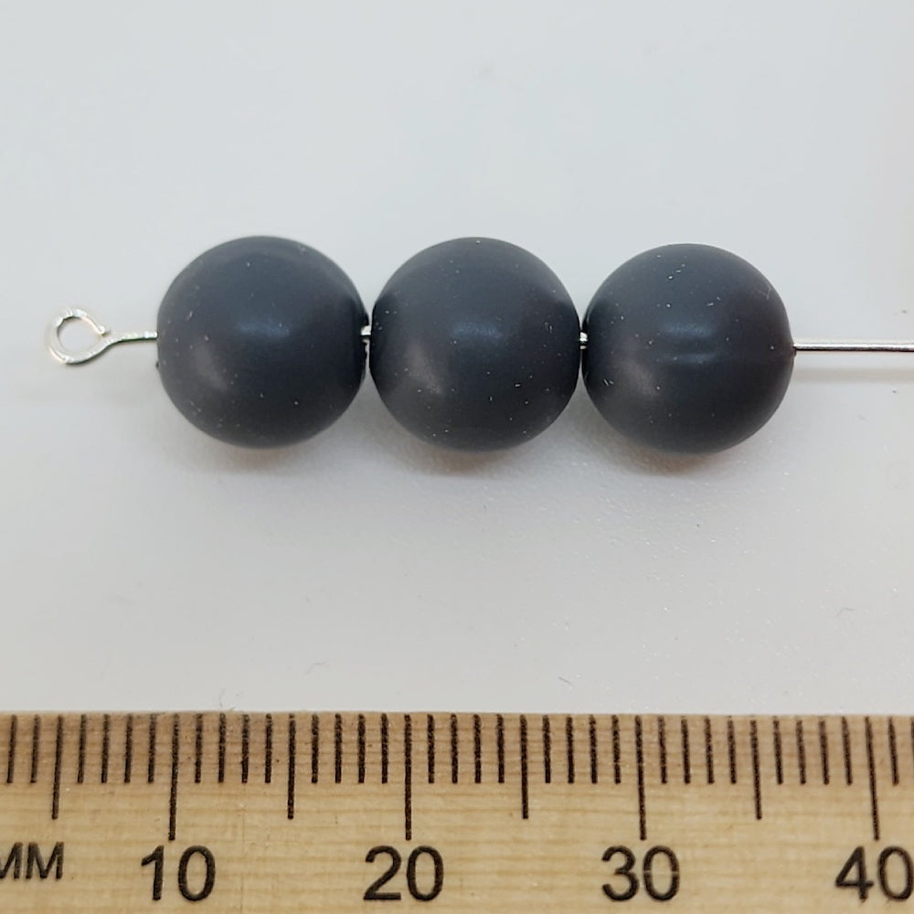 10mm Round (50) - Dark Grey - Pottery Look Lucite Beads - Matte
