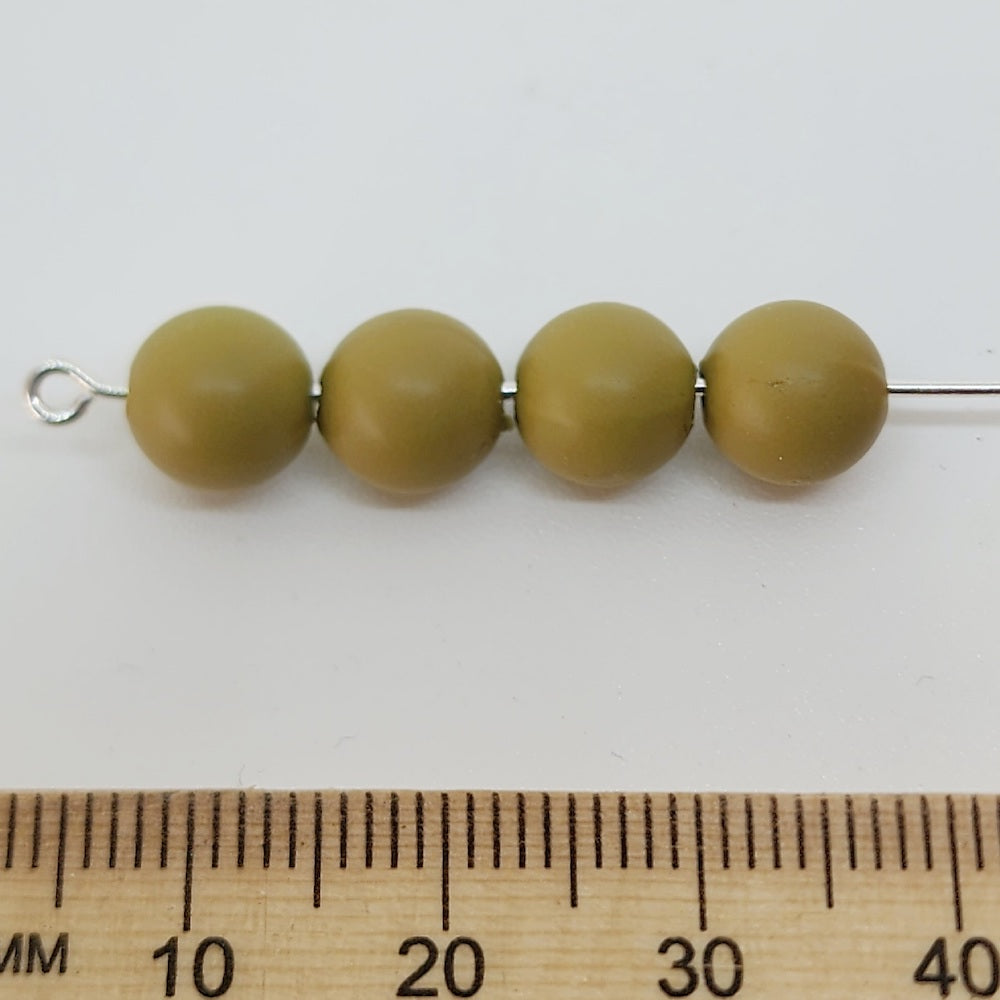 8mm Round (50) - Khaki Green - Pottery Look Lucite Beads - Matte