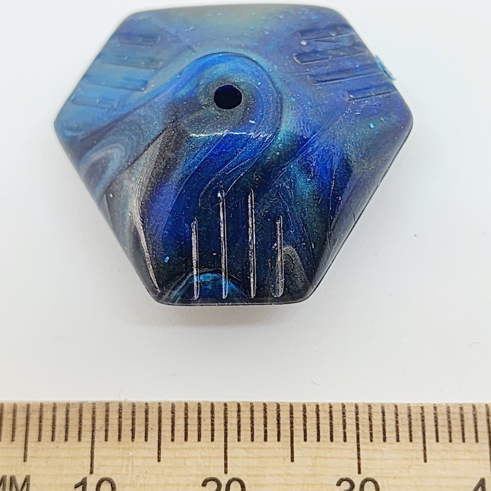 26x29mm 6 sided Rondelle (10) - Blue - Vintage Metallic Marbled Effect Beads