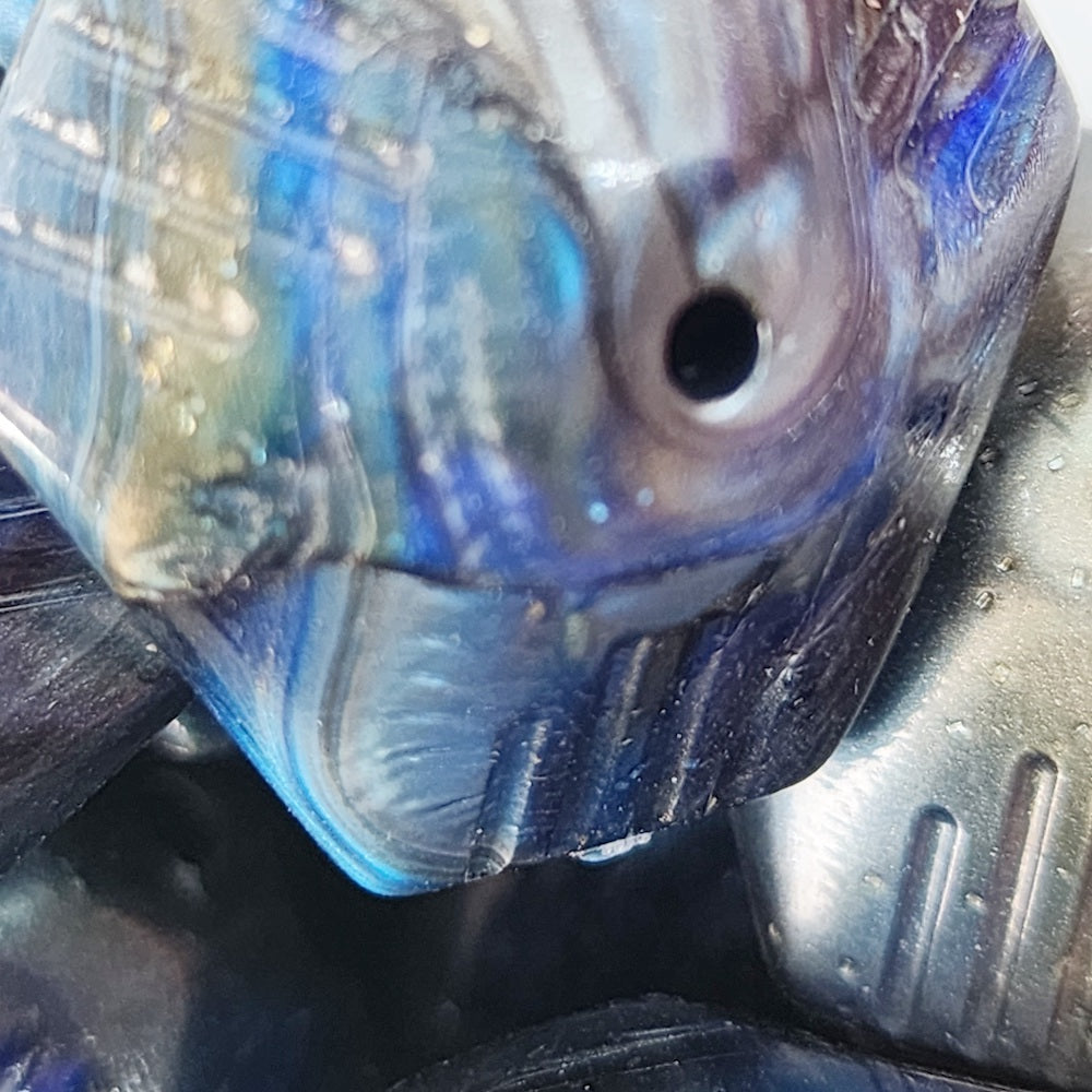 26x29mm 6 sided Rondelle (10) - Blue - Vintage Metallic Marbled Effect Beads