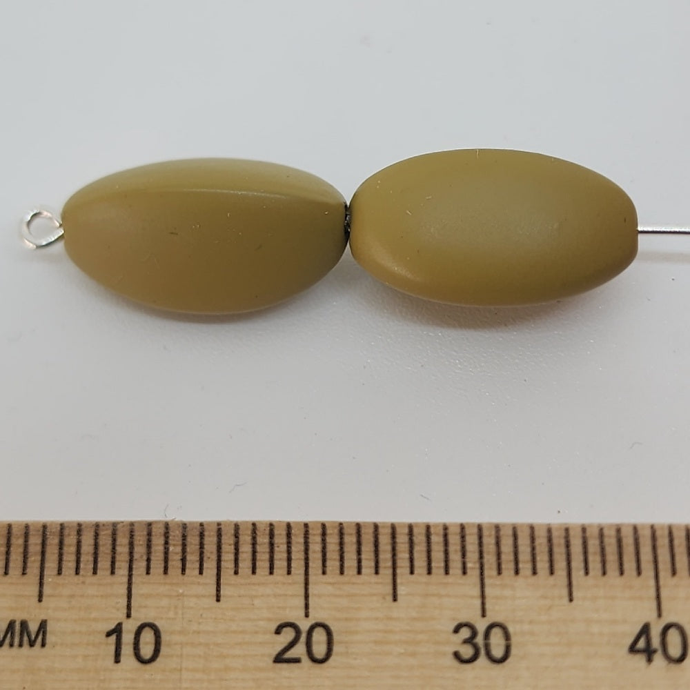 18x10mm Pinched Oval (50) - Khaki Green - Pottery Look Lucite Beads - Matte