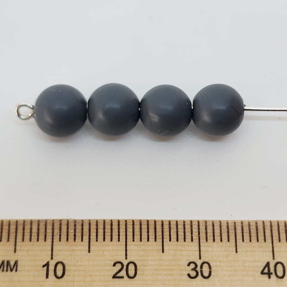 8mm Round (50) - Dark Grey - Pottery Look Lucite Beads - Matte