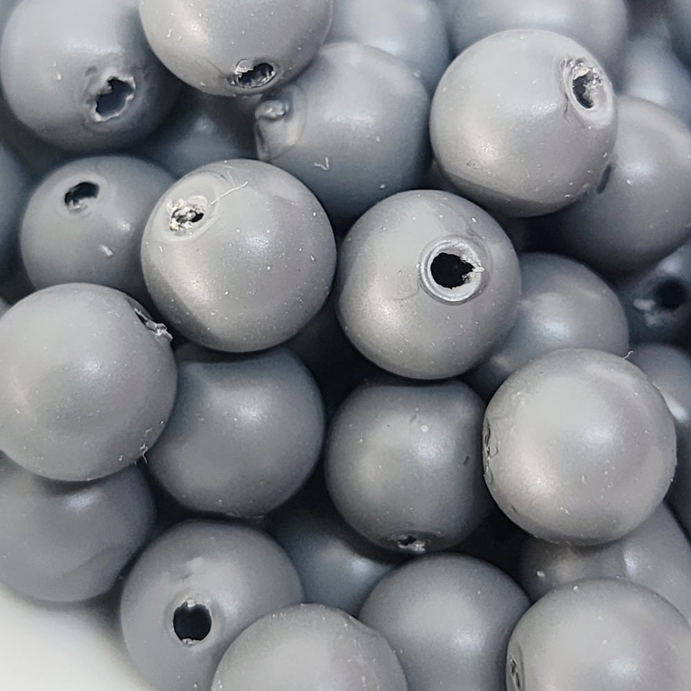 8mm Round (50) - Dark Grey - Pottery Look Lucite Beads - Matte