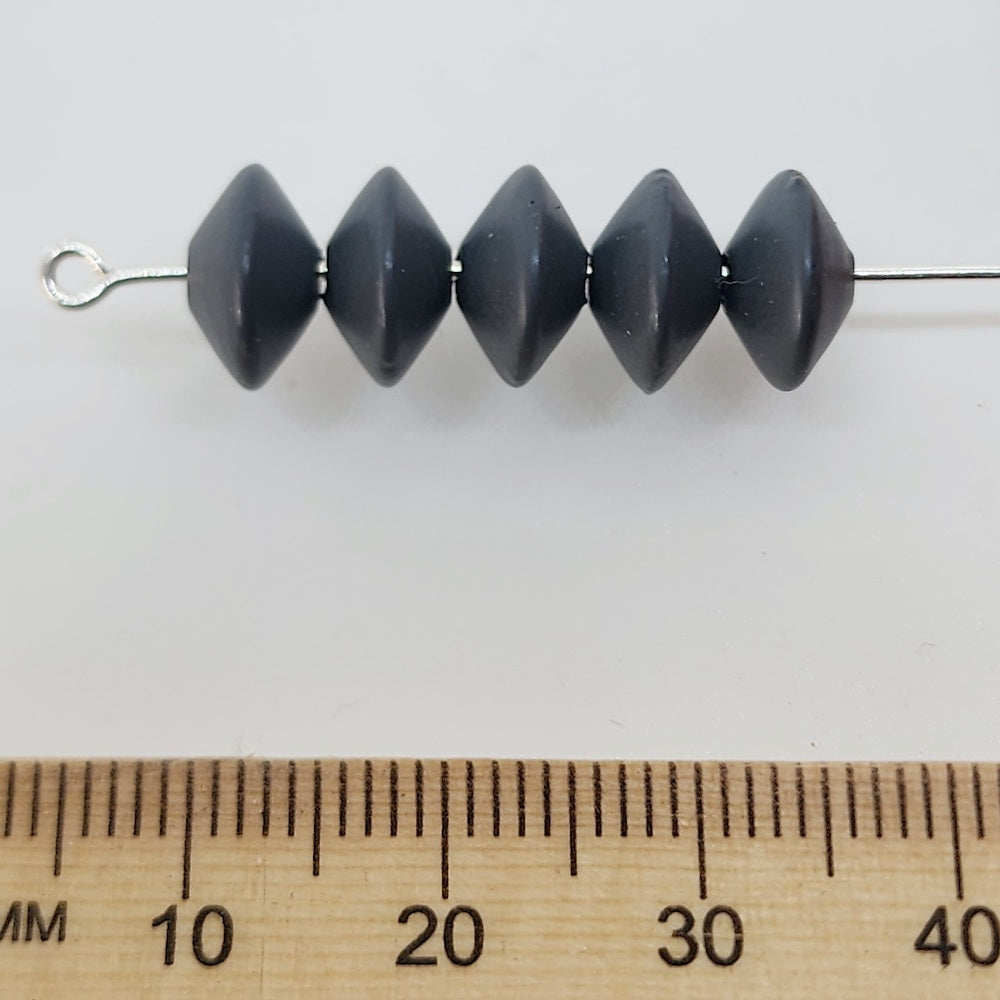 5x9mm UFO (100) - Dark Grey - Pottery Look Lucite Beads - Matte