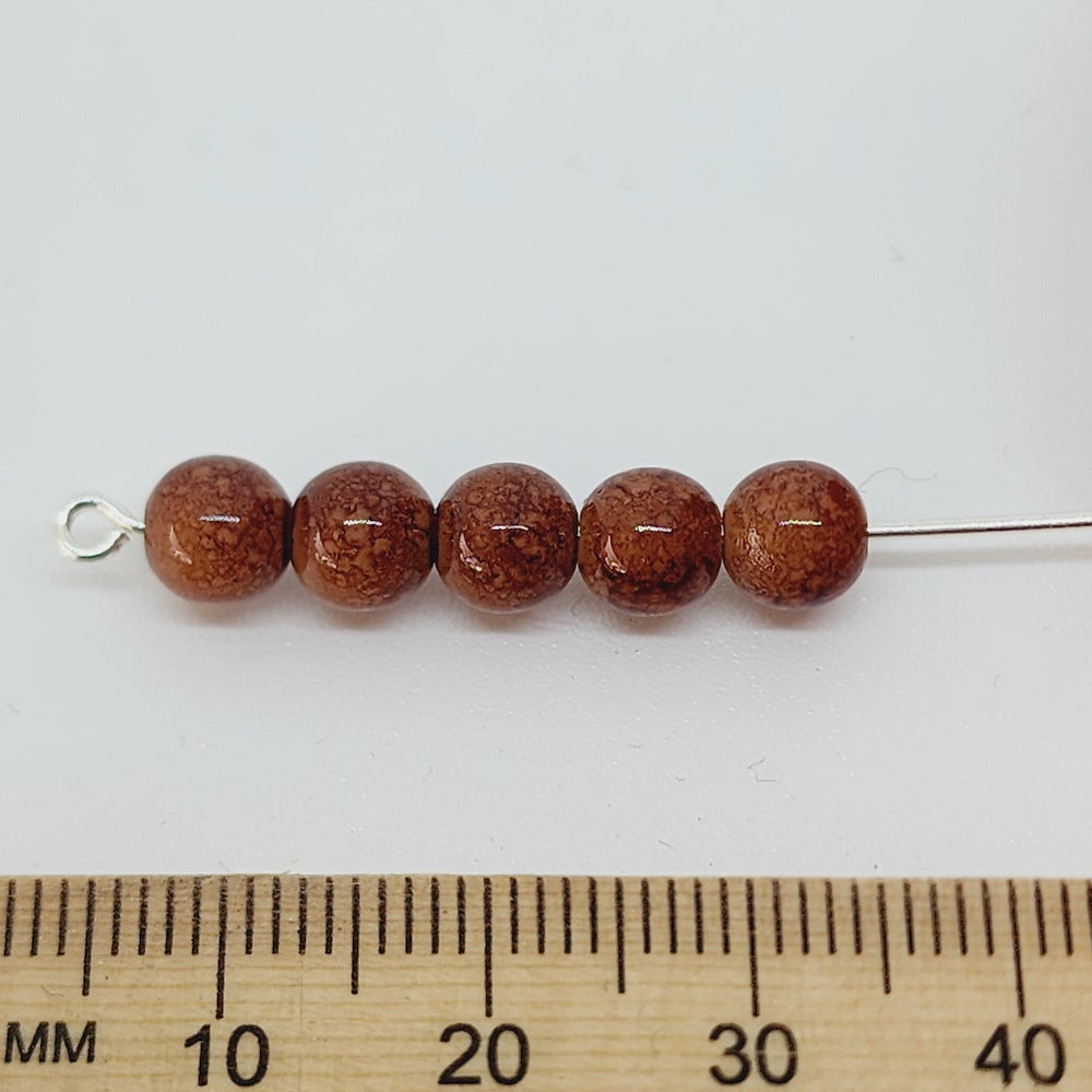 6mm Round (50) - Brown Bubble Glaze over Cream - Vintage Lucite Beads