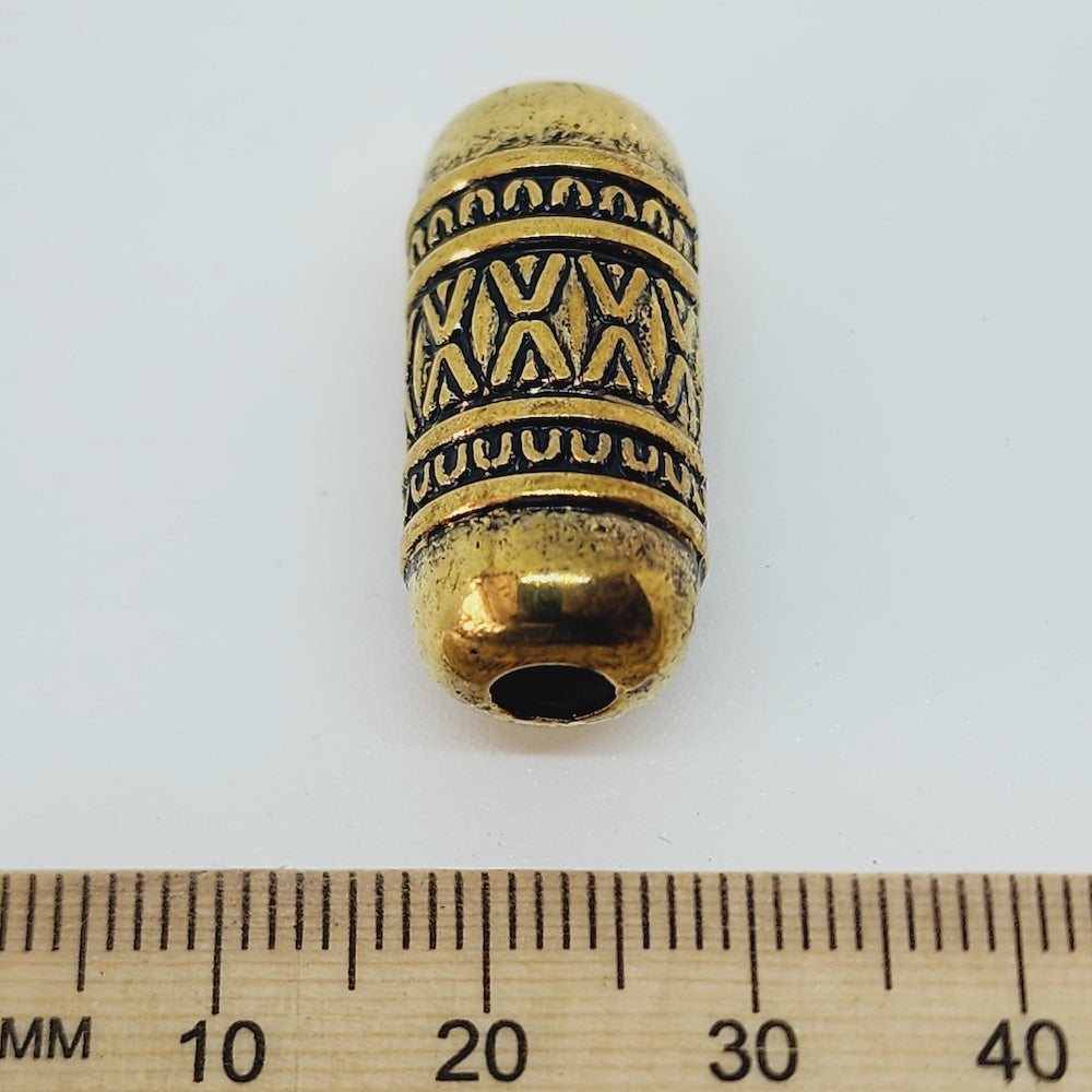 21x7mm Tube (10) - Antique Gold - Persian Style Vintage Beads