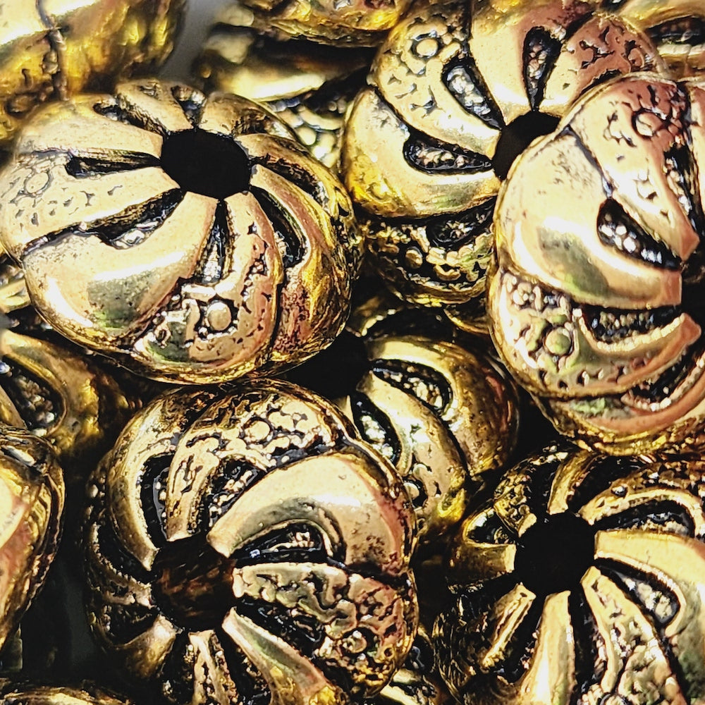 16x9mm UFO (10) - Antique Gold - Vintage Metalised Beads