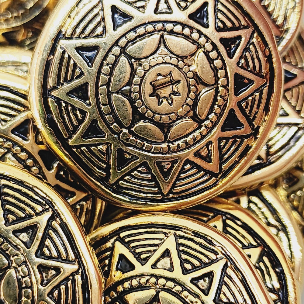 24mm Aztec Sun Symbol (5) - Gold - Vintage Metalised Beads