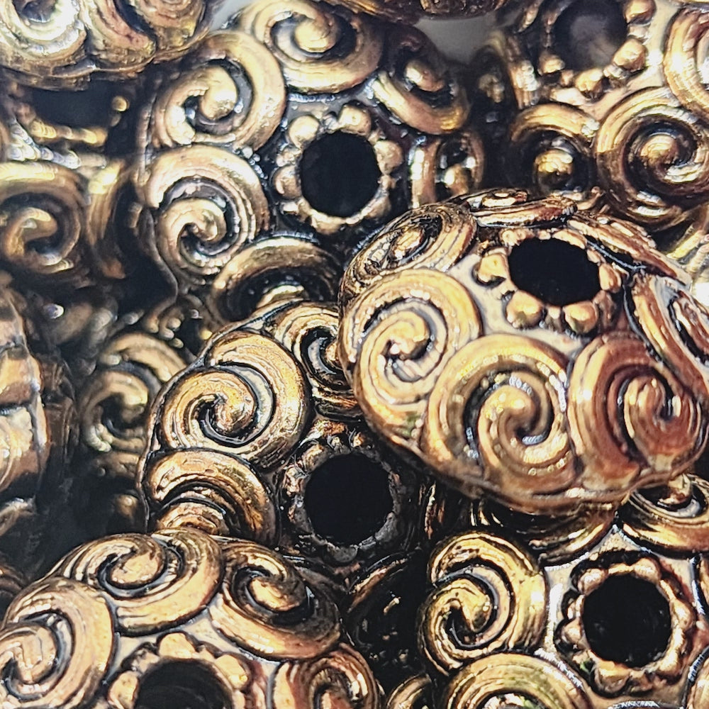 6x19mm Rondelle (10) - Antique Gold - Vintage Metalised Beads