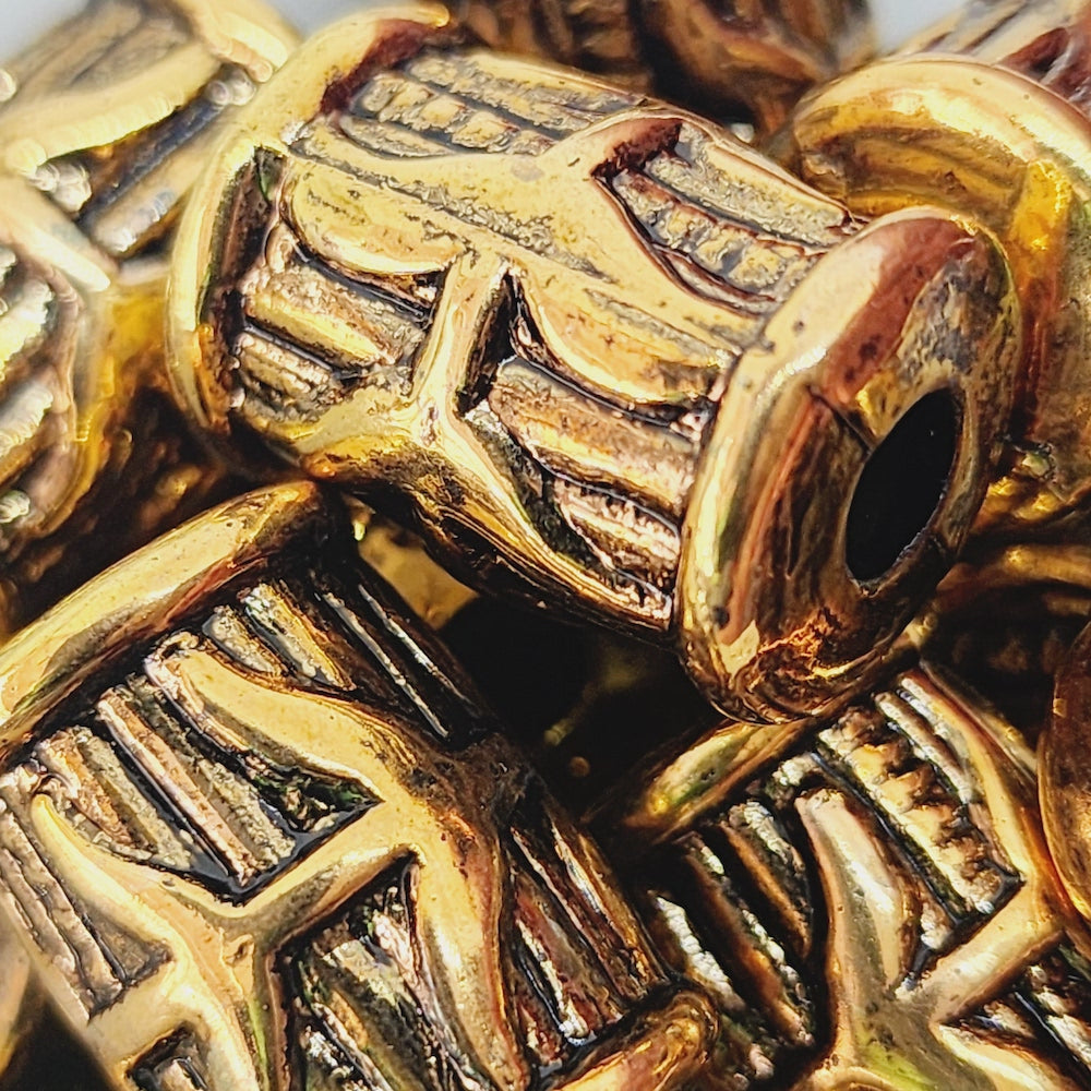 18x13mm Tube (10) - Antique Gold - Vintage Metalised Beads