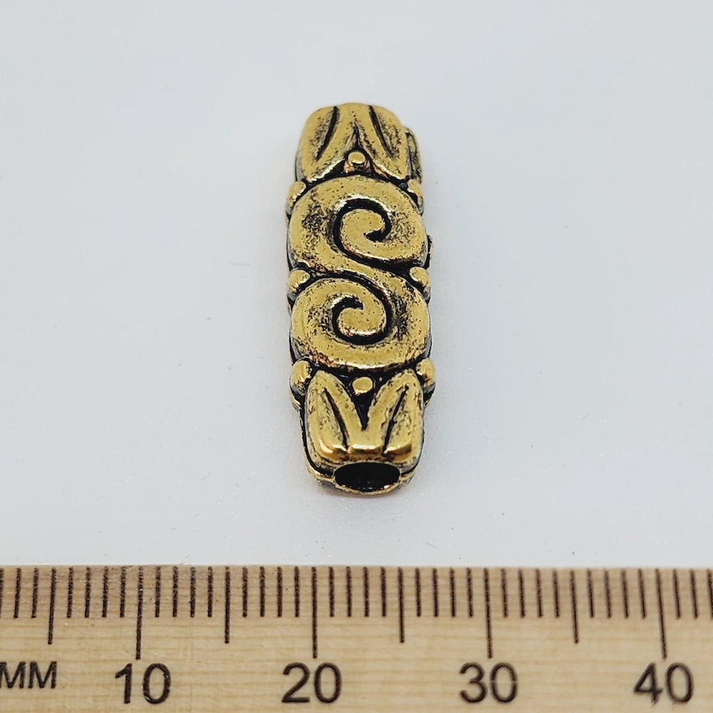 30x11mm Flat Tube (10) - Antique Gold - Persian Style Vintage Beads