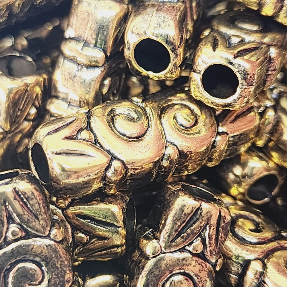 30x11mm Flat Tube (10) - Antique Gold - Persian Style Vintage Beads