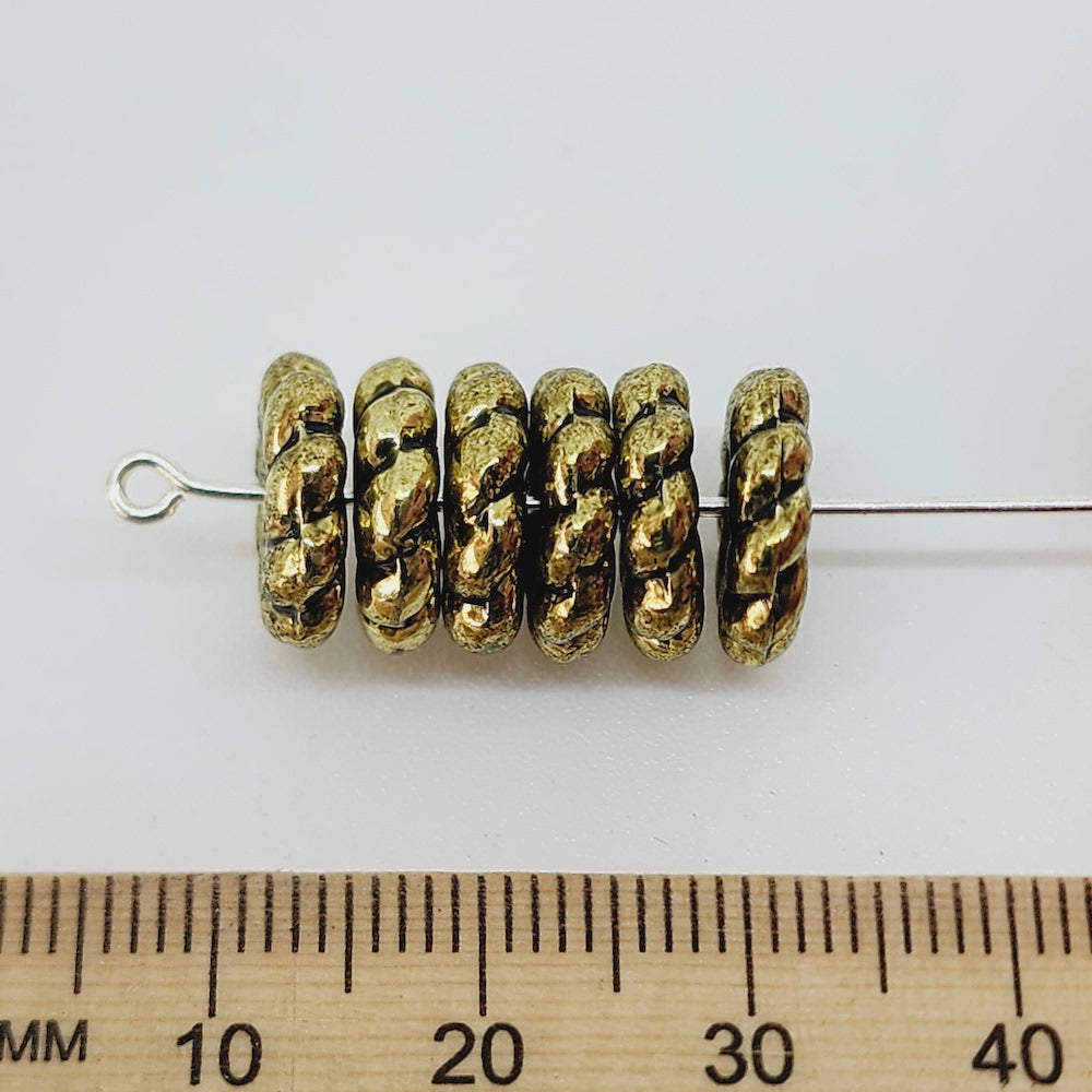 3x12mm Wheel (25) - Antique Gold - Vintage Metalised Beads