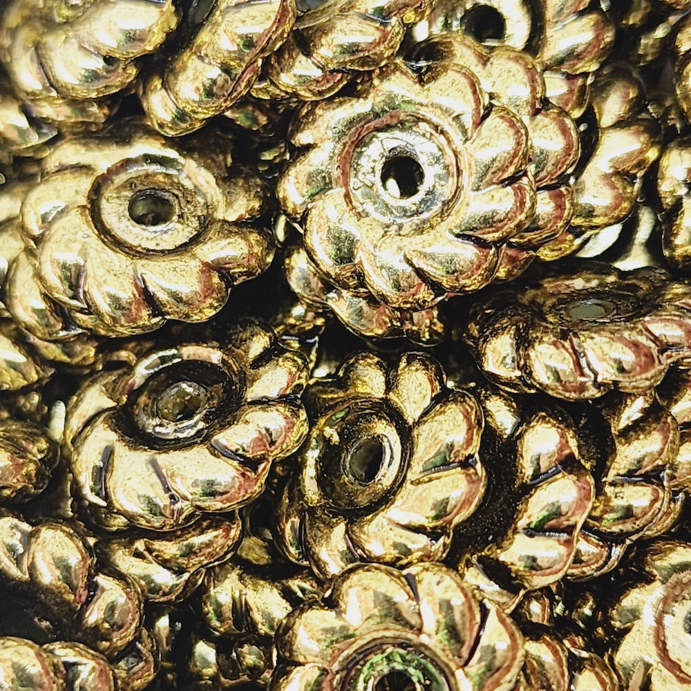 3x12mm Wheel (25) - Antique Gold - Vintage Metalised Beads