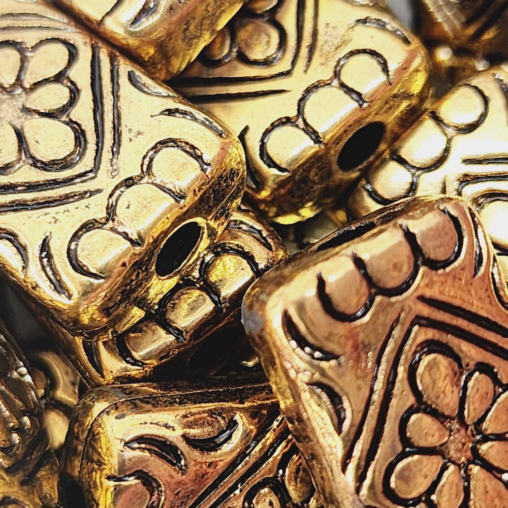 26x15mm Flat Rectangle (10) - Antique Gold - Persian Style Vintage Beads