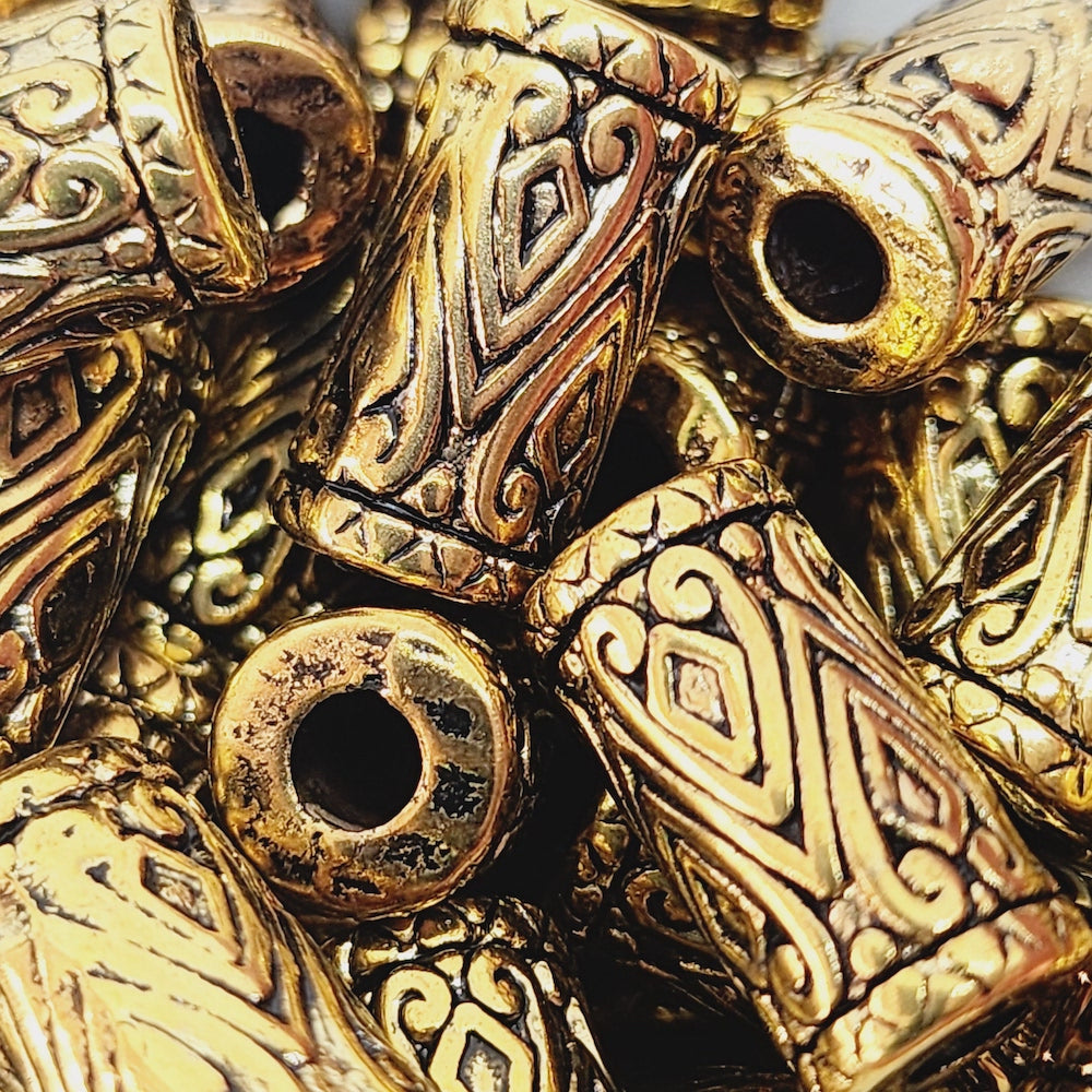 17x8.5mm Tube (10) - Antique Gold - Persian Style Vintage Beads