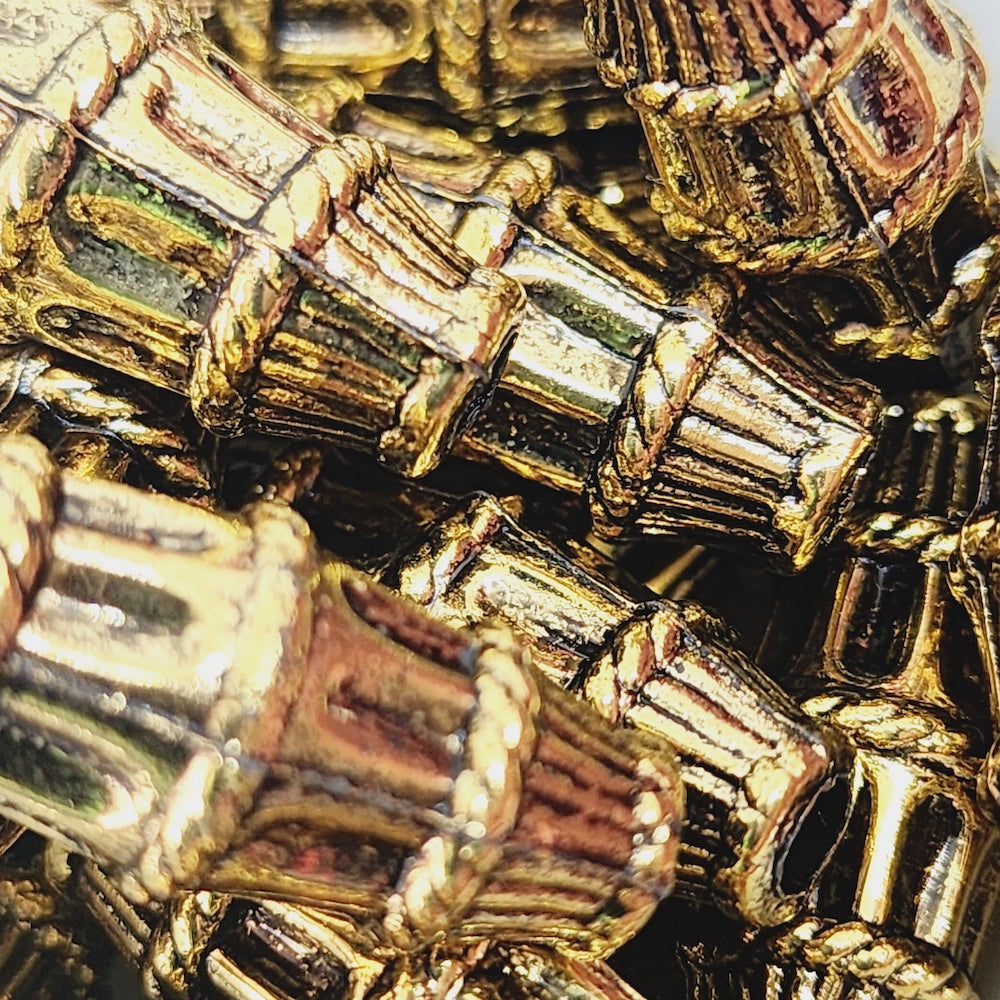 28x11mm Tube (10) - Antique Gold - Persian Style Vintage Beads