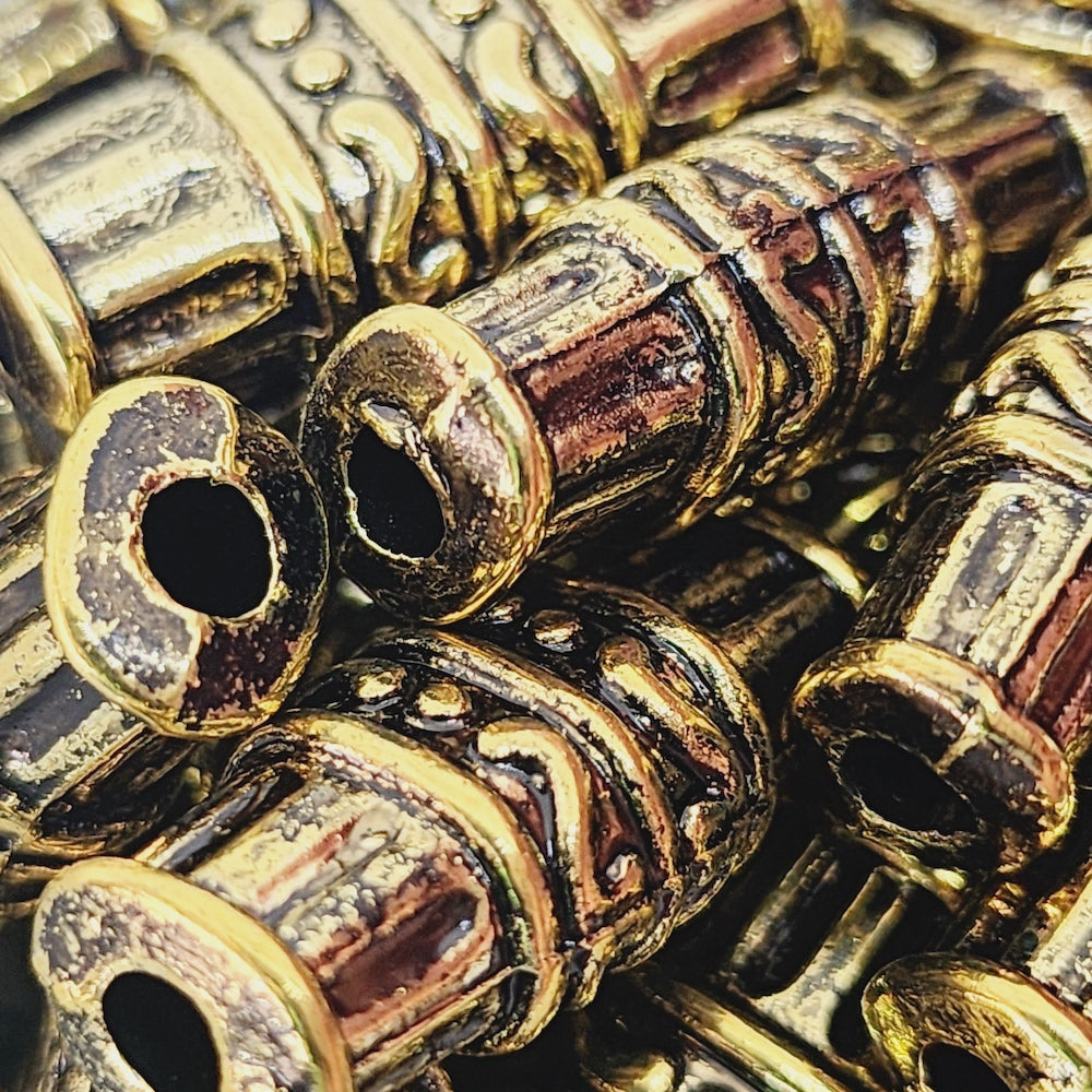 26x11mm Flat Tube (10) - Antique Gold - Persian Style Vintage Beads