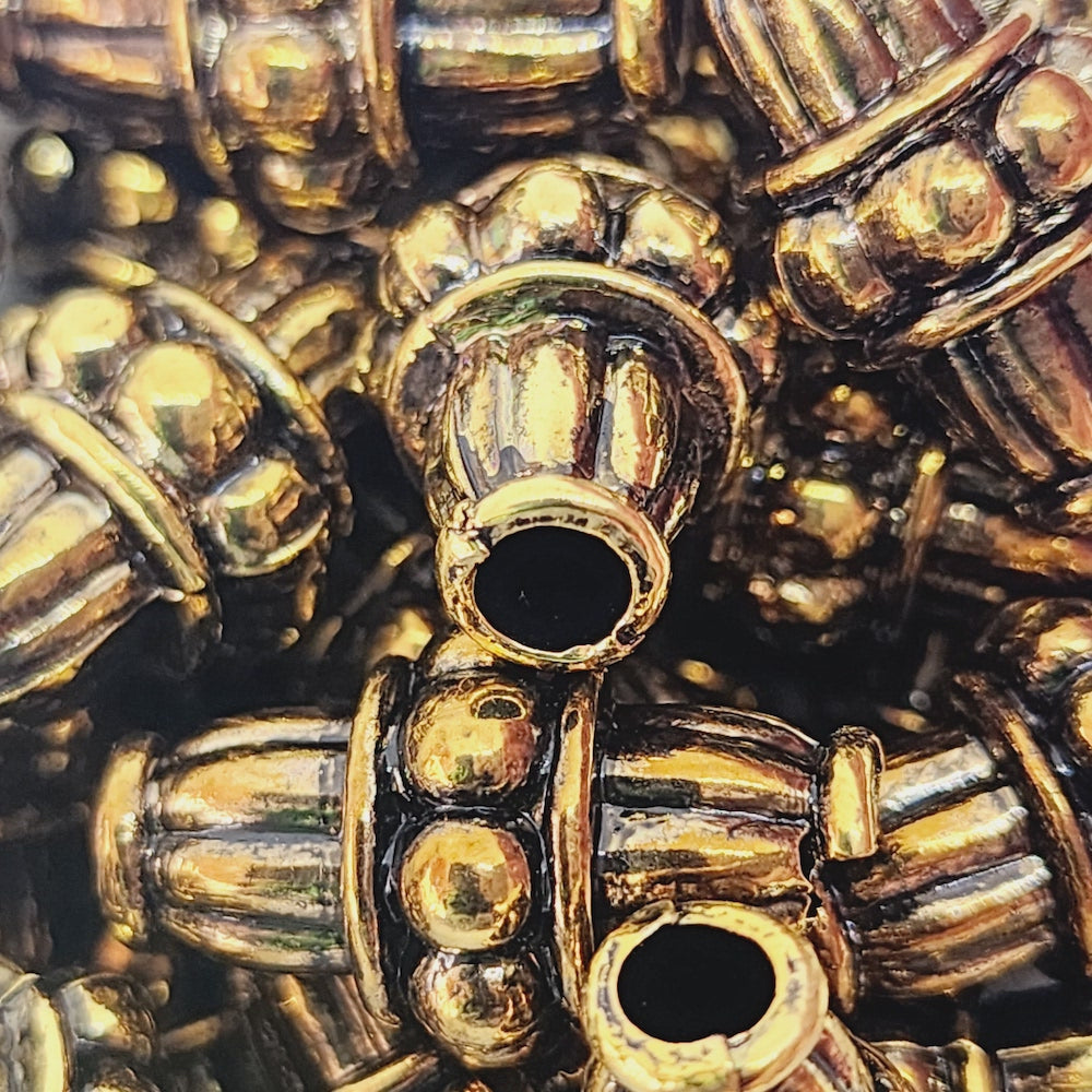 21x12 Bicone (10) - Antique Gold - Vintage Metalised Beads