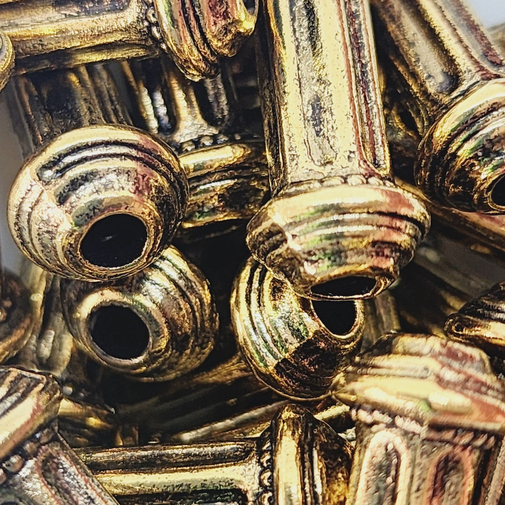 25mm Dog Bone (10) - Antique Gold - Persian Style Vintage Beads