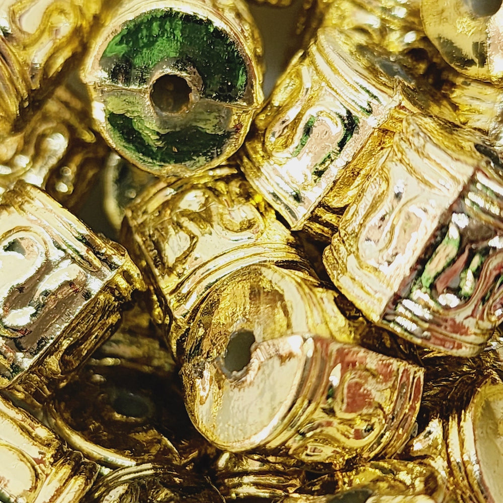 12x12mm Tube (25) - Gold - Vintage Metalised Beads