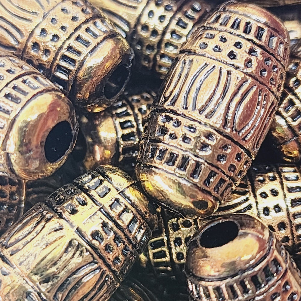 22x12mm Tube (10) - Antique Gold - Vintage Metalised Beads