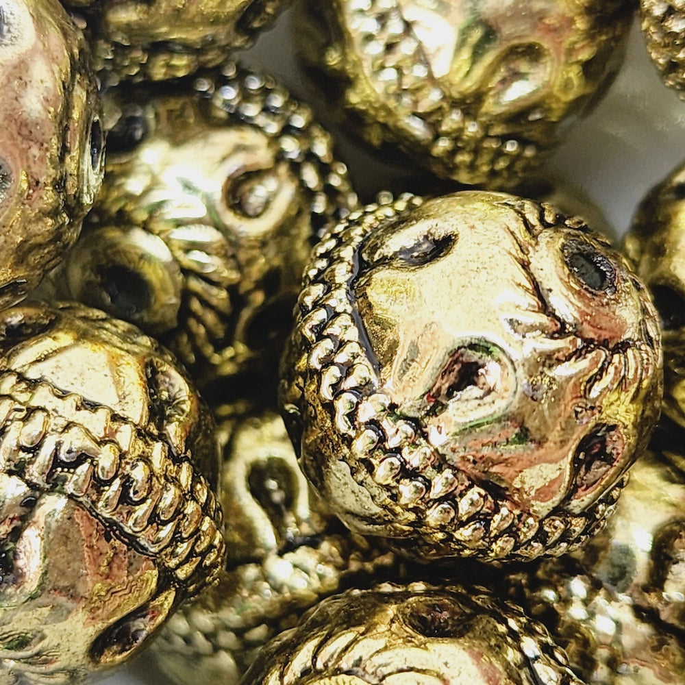 17x18mm Round (10) - Antique Gold - Vintage Metalised Beads