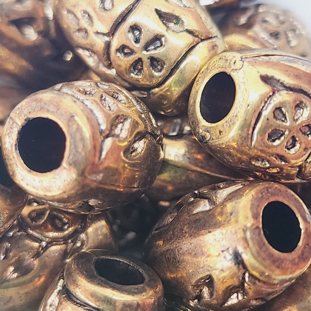 16x12mm Barrel (10) - Antique Gold - Vintage Metalised Beads