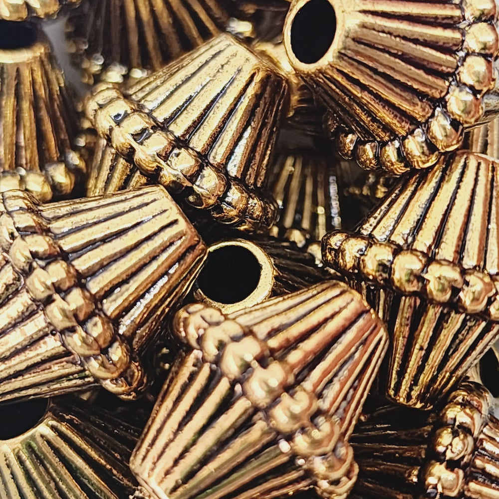 Bicone (10) - Antique Gold - Vintage Metalised Beads