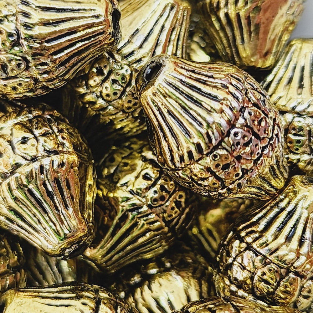 19x12mm Bicone (10) - Antique Gold - Vintage Metalised Beads