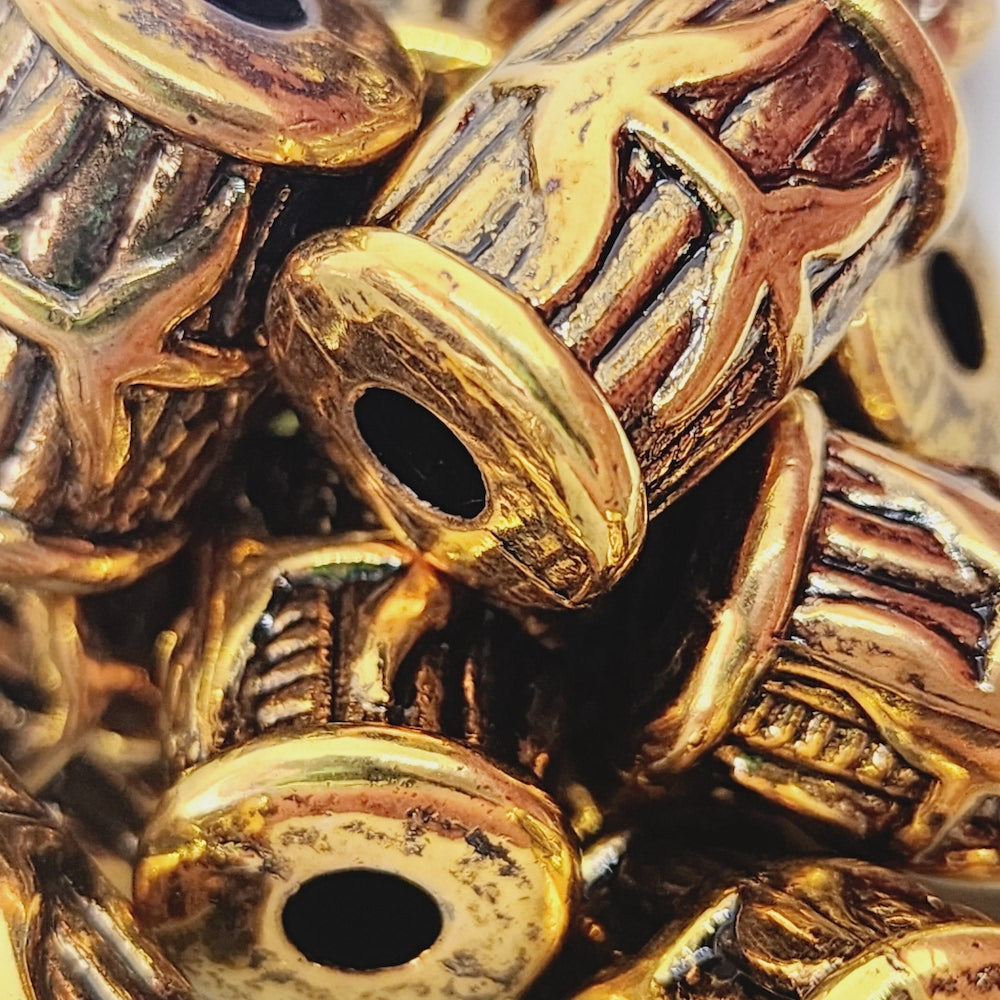 18x13mm Tube (10) - Antique Gold - Vintage Metalised Beads