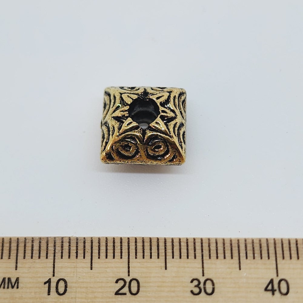 10x12mm Square Rondelle (10) - Antique Gold - Vintage Metalised Beads