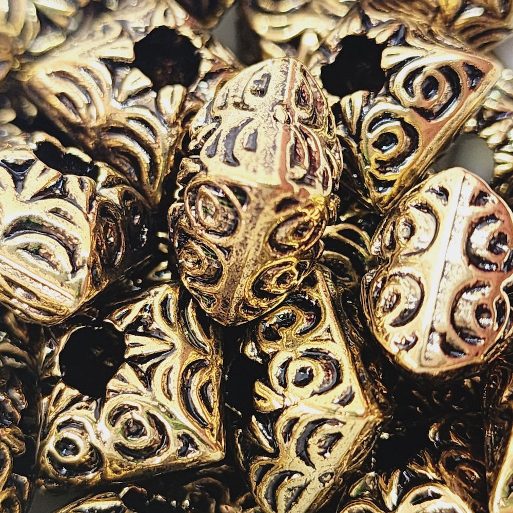 10x12mm Square Rondelle (10) - Antique Gold - Vintage Metalised Beads