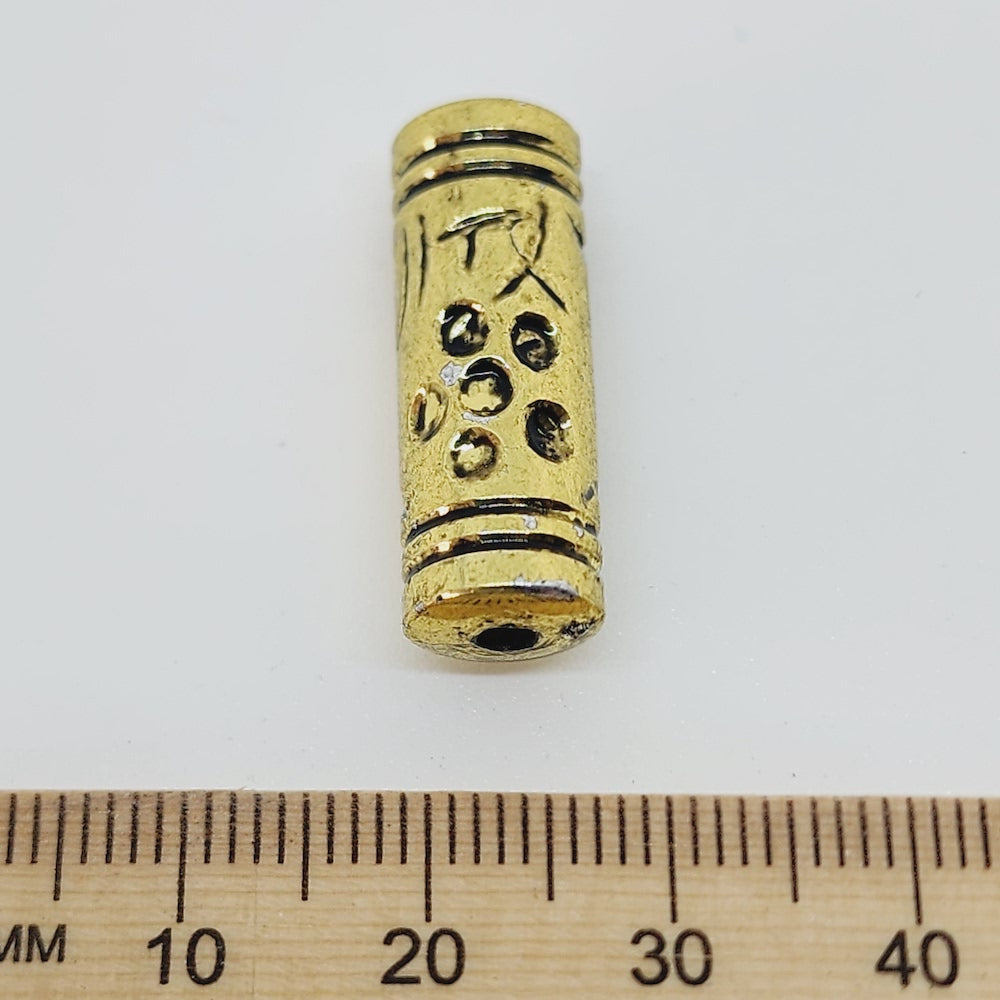 25x8mm Tube (10) - Antique Gold - Vintage Metalised Beads