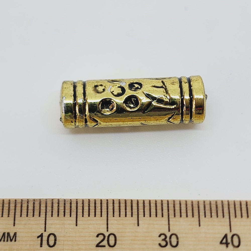 25x8mm Tube (10) - Antique Gold - Vintage Metalised Beads