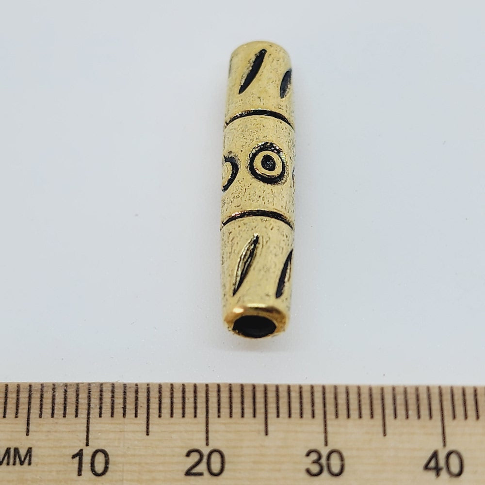 29x7mm Tube (10) - Antique Gold - Vintage Metalised Beads