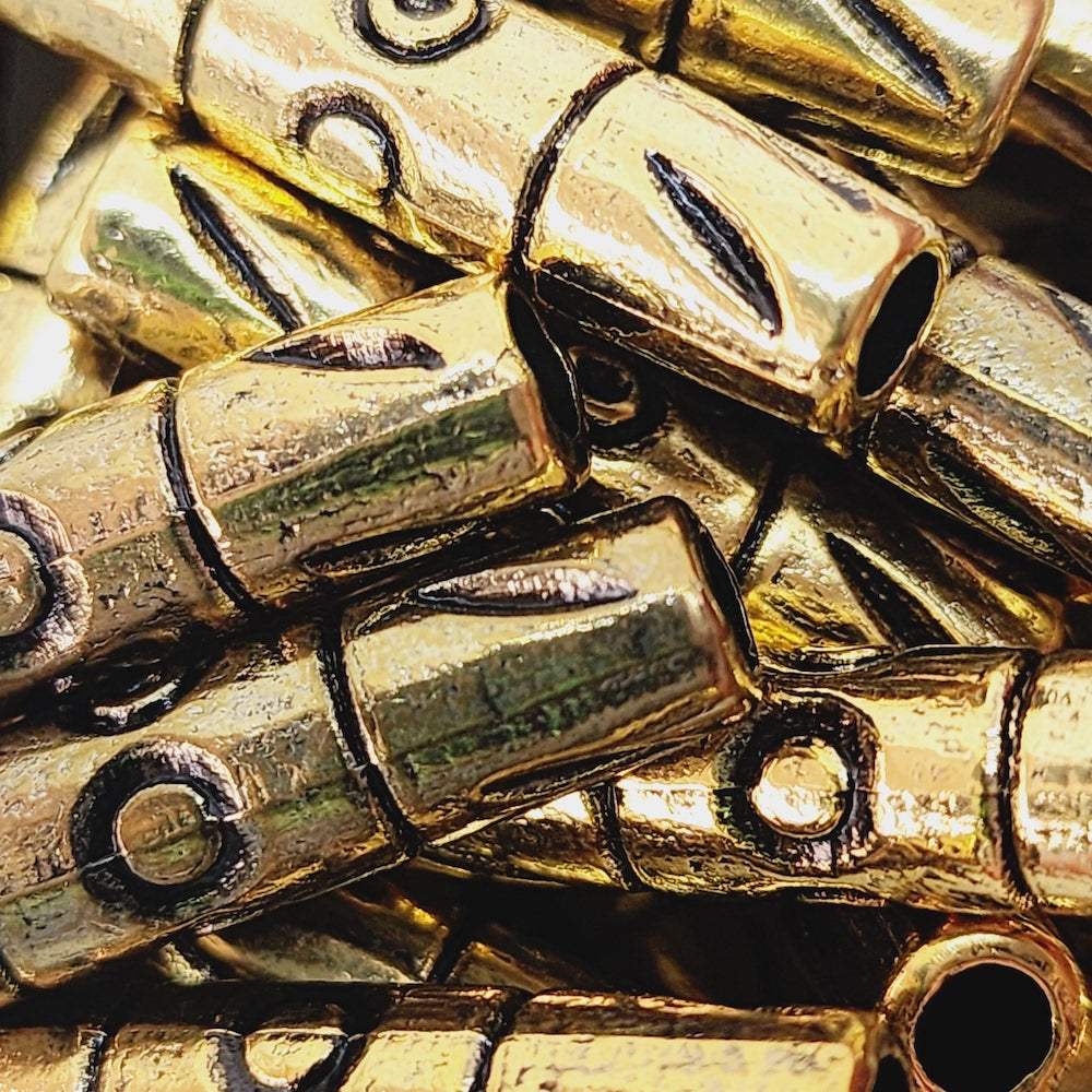 29x7mm Tube (10) - Antique Gold - Vintage Metalised Beads