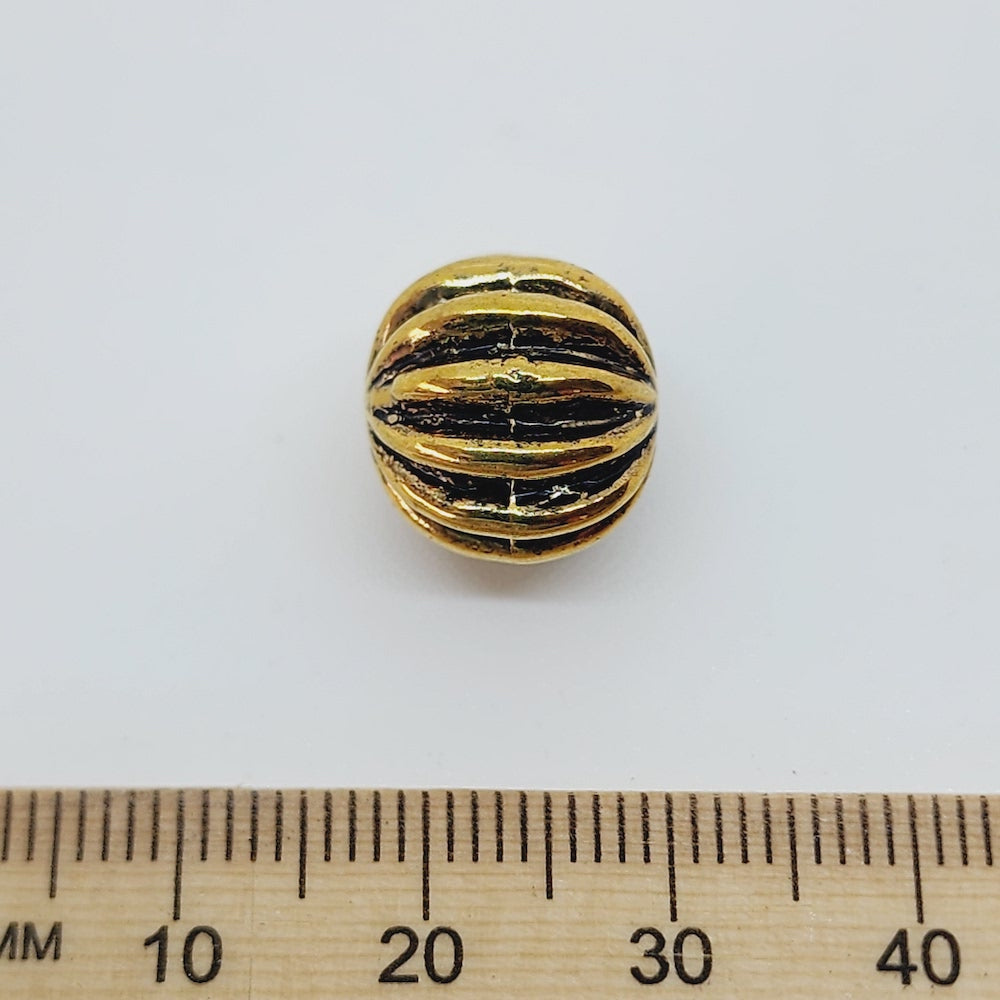 12mm Melon (10) - Antique Gold - Vintage Metalised Beads