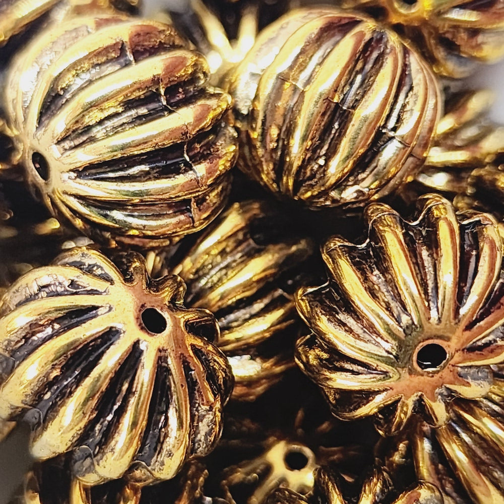 12mm Melon (10) - Antique Gold - Vintage Metalised Beads