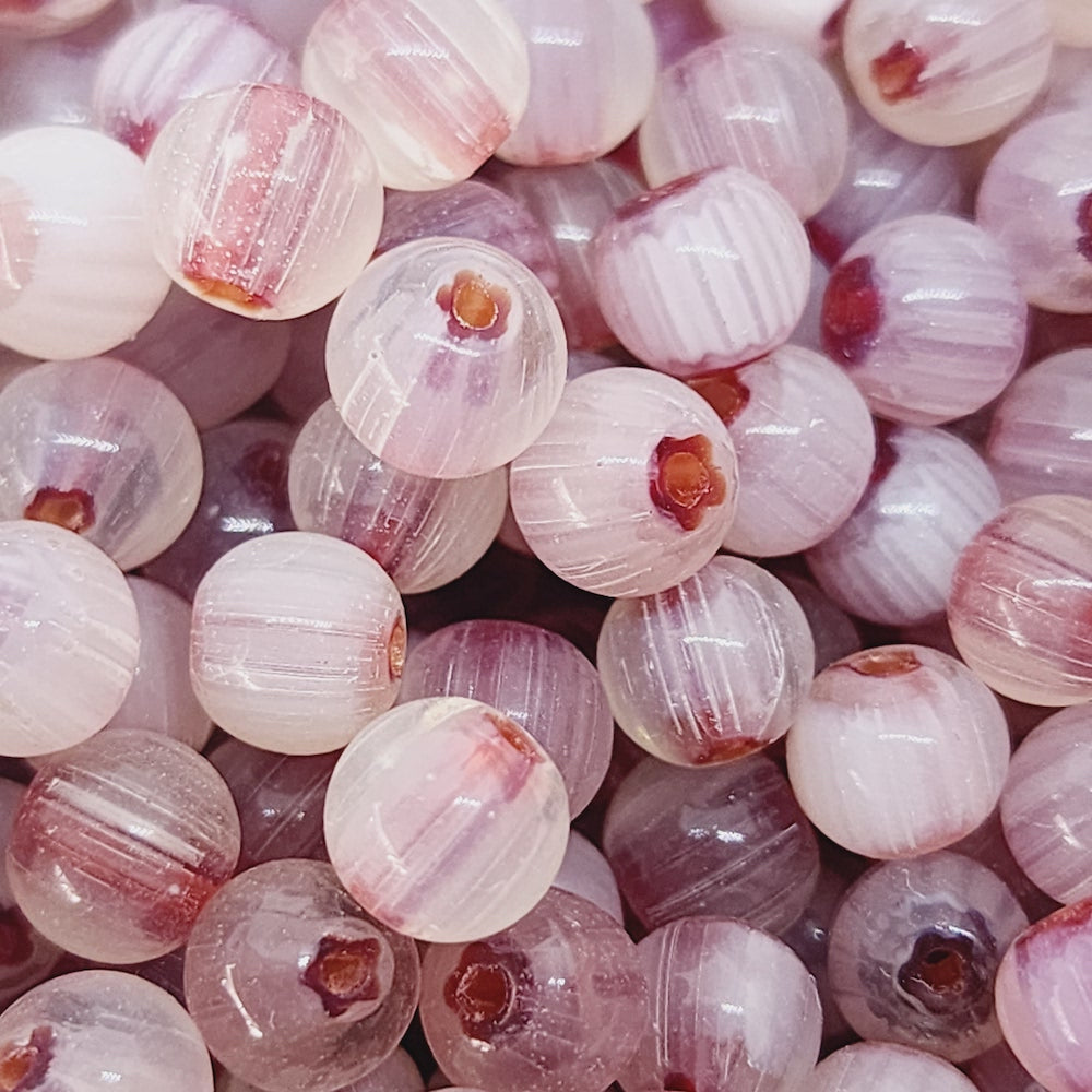 6mm Round (25) - Red & Clear - Vintage Chevron Glass Beads
