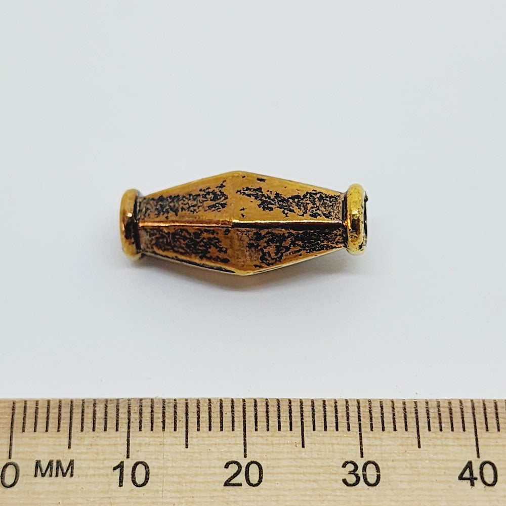 21x12mm Bicone (10) - Antique Gold - Vintage Metalised Beads